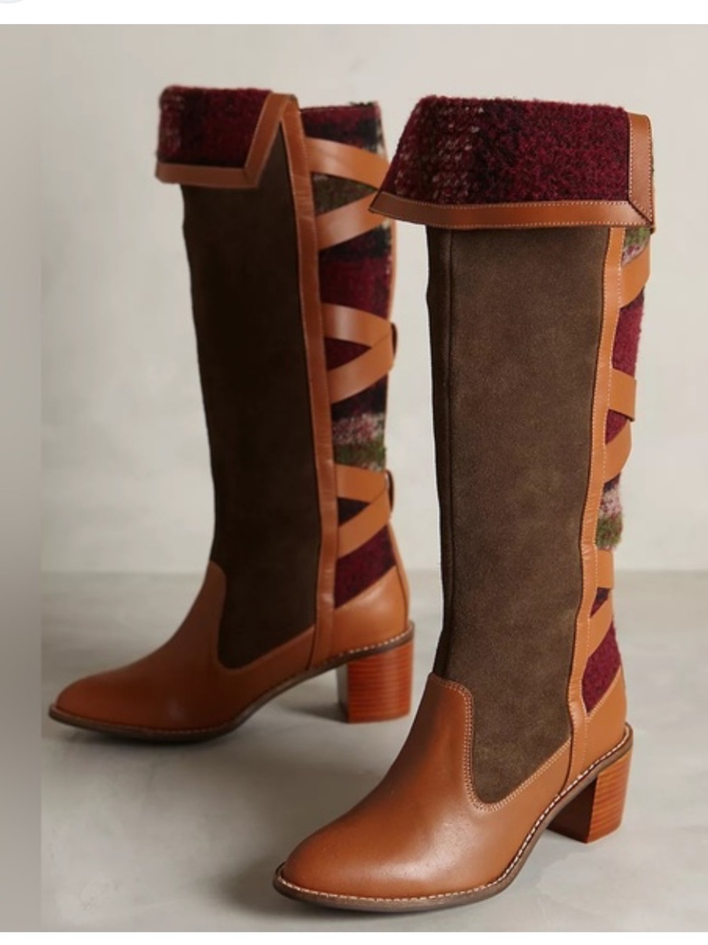 Anthropologie “Wheatridge” Schuler & Sons Philly Leather & Fabric Knee Boots